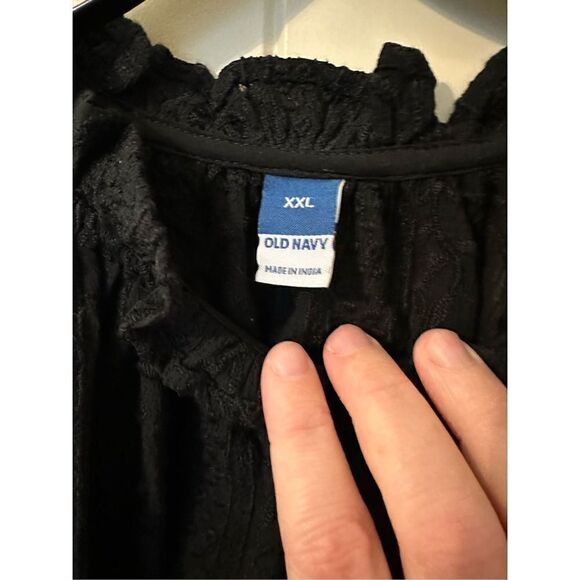 Old Navy Ruffle Trim Split Neck Lace Long Sleeve Black Top Size XXL 751746 - Picture 6 of 9